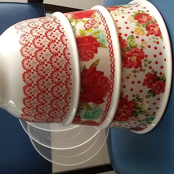 Pioneer Woman Melamine 6 Piece Nesting Bowl Set With Lids Floral Non Slip - Picture 1 of 5